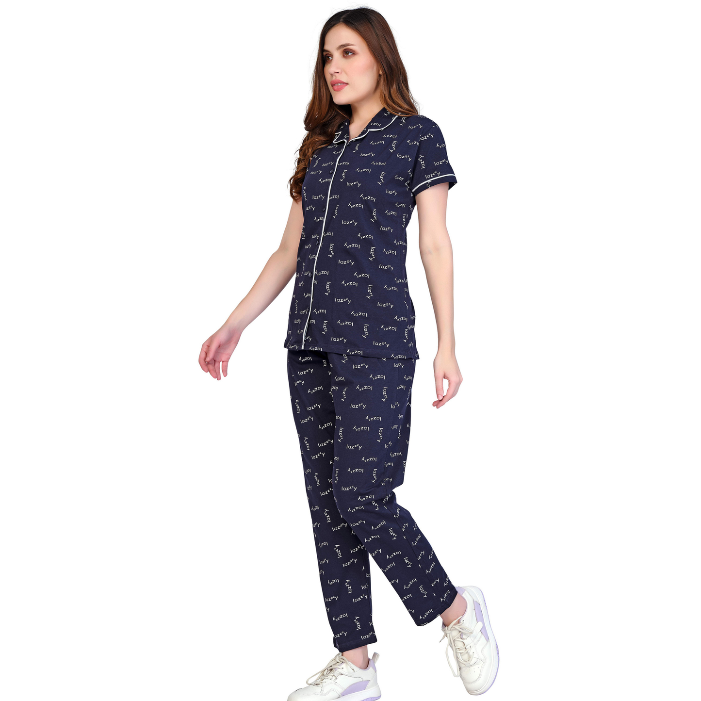 Night Suit Set - Collar Neck - Lazy