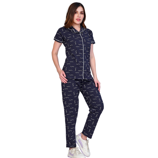 Night Suit Set - Collar Neck - Lazy