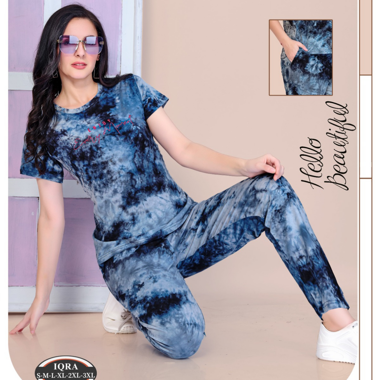 Night Suit Set in Splatter Art | Round Neck | 1 | Ocean Blue