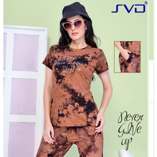 Night Suit Set in Splatter Art | Round Neck | 2 | Brown & Black